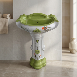 Sterling Fancy Pattern Round Ceramic Wash Basin with Full Pedestal Designer Bathroom Sanitary Ware - Product Image 2