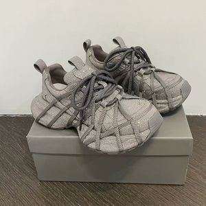 Chaussures de sport décontractées à plateforme avec lacets et strass pour femmes, couleur unie marron gris noir - Product Image 4