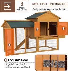 Gallinero de Madera Resistente para Exteriores con Gran Corral, Techo Impermeable de Asfalto, Casa para Gallinas de Madera para Jardín - Product Image 4