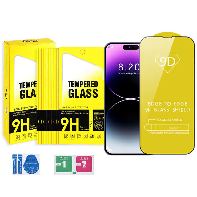 Retail Packaging Full Glue 9D Mobile Cell Phone Tempered Glass Screen Protector for iPhone 16 15 14 13 12 Pro Max