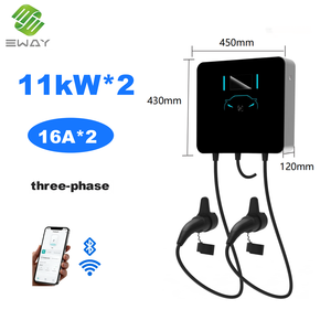 Nouvelle borne de recharge murale double pour véhicules électriques 11kW*2, connecteur double GBT Type 2, borne de recharge murale intelligente OCPP avec écran LCD 4,3 pouces IP65 et câble de 5 m - Product Image 1