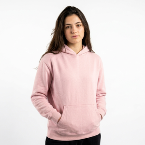 Sweat-shirt à capuche unisexe rose, coupe classique, couleur unie, décontracté, avec poches, en molleton polyester/coton tricoté, orné de perles, collection automne - Product Image 1