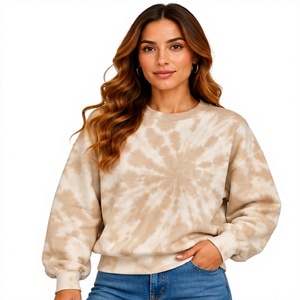 Sweat-shirt à col rond tie-dye pour femme, coupe ample, manches longues, en coton et fibre de bambou, respirant, avec poches, idéal pour l'automne - Product Image 1