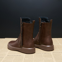 Bottes décontractées mi-mollet à lacets et semelle plate pour femme, style rétro avec pompons, pour l'automne et l'hiver