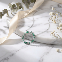 Collier Pendentif Cercle Ouvert Zirconium Marquise Plaqué Rhodium ZG Couleur Émeraude Bijoux Éternité Usage Quotidien