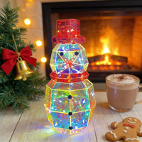 Figurine de bonhomme de neige de Noël holographique iridescente à LED, décoration lumineuse traditionnelle pour Noël, cadeau décoratif pour la maison et les fournitures de fête