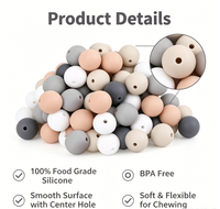 Perles en silicone personnalisées sans BPA, de qualité alimentaire, rondes, en vrac, pour jouets sensoriels, dentition bébé, brosse à dents DIY, attache-tétine et loisirs créatifs