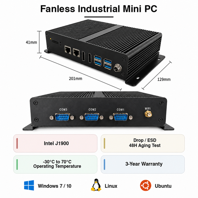 Intel J1900 Fanless Industrial Mini PC DC 12V 2*RTL8111H DDR3L 1333MHz Max 8GB RAM 3-Year Warranty  1.4 Fanless Mini PC