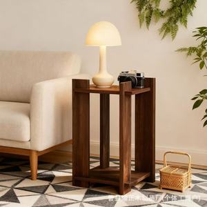 Wooden retro small storage <b>shelf</b>, solid wood home bedroom table <b>lamp</b> corner table, atmospheric bedside table, ornament storage - Product Image 2