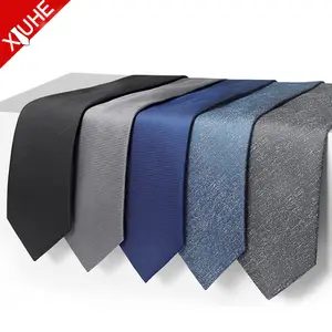 Preisgünstige Seidenbänder formell grau einfarbig Krawatte Jacquard Polyester individuelle Herrenbänder