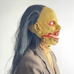 Halloween Scary Latex Mask Halloween Terror Ghost Face Mask Long Hair Ugly Green Face Mask for Halloween Party Decoration - Product Image 5