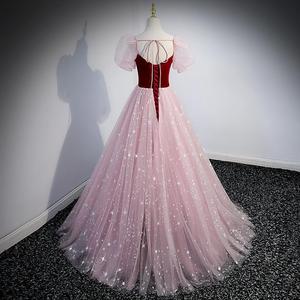 Evening Gown Women Ball Gown Sweetheart Neckline Empire Waist Chiffon Pink Starry Skirt Graduation Piano Performance Dress - Product Image 2