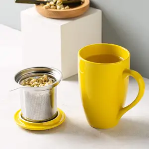 16 OZ רופף עלה תה כוס תלולה יצרנית פורצלן קרמיקה תה כוס עם Infuser ומכסה