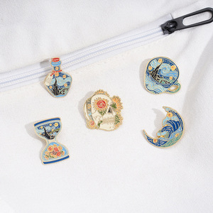 Unique Van Gogh Scream Moon Sunflower Skull Insigne en métal personnalisé Broche Épingles Classique <span class=keywords><strong>Peinture</strong></span> à l'huile <span class=keywords><strong>Littérature</strong></span> Tissu Épinglette - Product Image 2