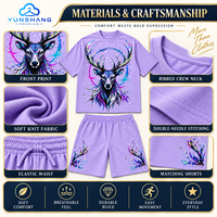Ensemble streetwear deux pièces personnalisé unisexe en mélange de coton avec t-shirt imprimé numériquement motif cerf holographique et short à cordon de serrage