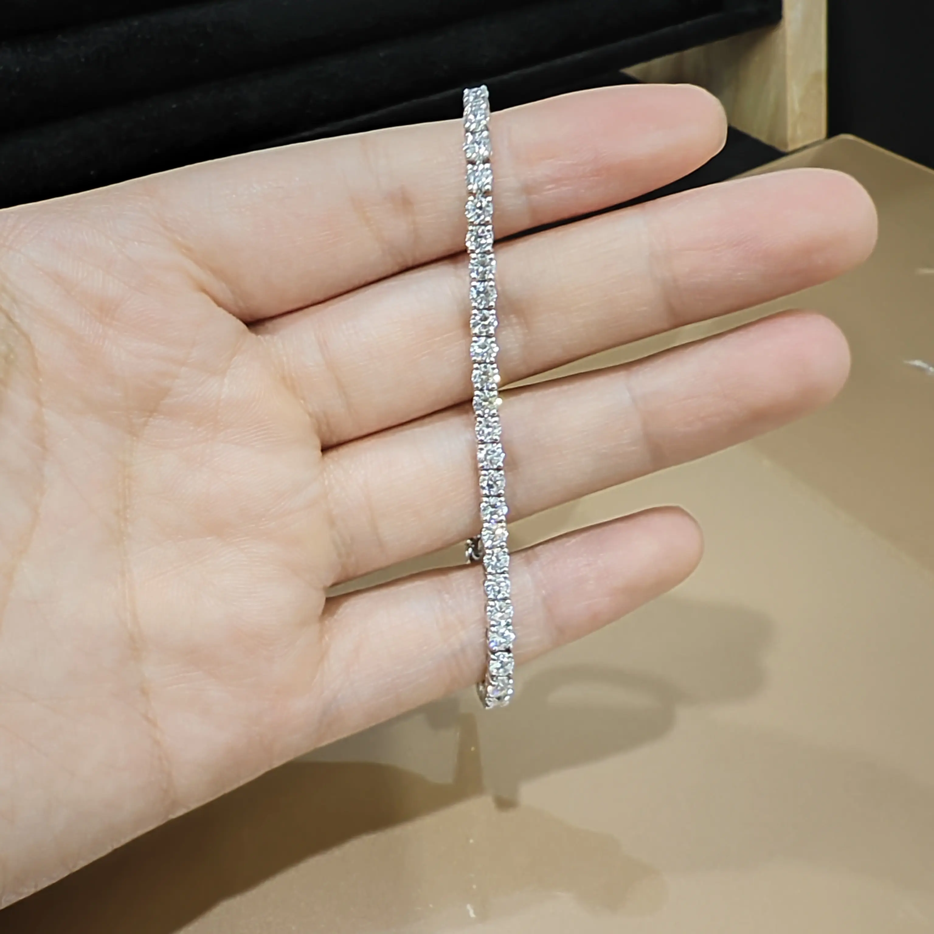 Pulsera de cadena de tenis de diamante de laboratorio personalizado de oro de 9K y 14K, pulseras de Joyería de diamantes cultivados en laboratorio para mujer