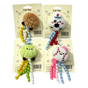 Jouet en peluche pour chat, ballon de sport (basket, football, baseball, tennis) avec ruban, anti-ennui, jouet interactif pour animaux de compagnie - Product Image 2