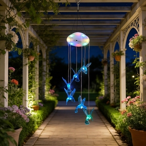 Lampe solaire transfrontalière à clochettes éoliennes <span class=keywords><strong>en</strong></span> forme de boule de riz, décoration suspendue colibris pour la maison, lampe d'ambiance pour jardin et villa - Product Image 3