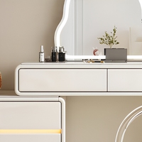 Coiffeuse moderne minimaliste blanche laquée avec miroir LED en forme de nuage et chaise en acrylique – Ensemble de coiffeuse pour chambre à coucher