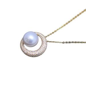 Collar de Perlas Redondas de Agua Dulce de 10-11 mm, Plata S925 con Colgante de Bambú, Luz Intensa y Pequeñas Imperfecciones, Moderno para Mujer - Product Image 3