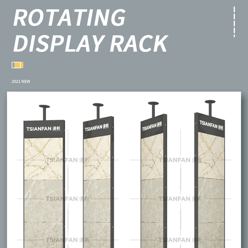 Expositor de cerámica giratorio de gran tamaño con diseño chino para sala de exposición, con paneles de baldosas de piedra de madera para muestras.