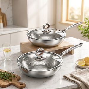 Set di Pentole da Cucina OEM Antiaderenti in Titanio con Manico in Acciaio Triplo, Compatibili con Induzione, con Coperchio in Vetro - Product Image 5