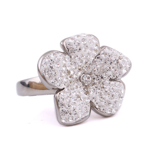 Flower Shape Stainless Steel <b>Ring</b> Micro Inlaid <b>Crystal</b> Unisex Everyday Wear White Color - Product Image 3