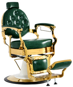 Sillón de Barbería de Lujo Negro y Dorado con Costuras de Diamantes, Sillón de Salón Hidráulico Reclinable con Reposapiés de Luxmars - Product Image 3