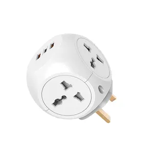 4 Outlet 5 Sided Cube UK plug travel Adapter with USB C wall socket extension