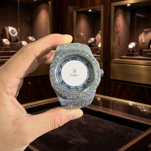 Montre de luxe de haute qualité, blanche et bleue, sertie de diamants, mouvement à quartz de précision, pour homme, décontractée, pour les clubs et les sorties nocturnes - Product Image 1