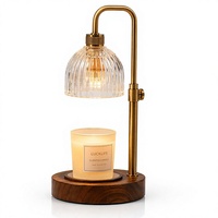 Lampe chauffe-bougie vintage en laiton avec abat-jour en verre côtelé, hauteur réglable, intensité variable, électrique, pour aromathérapie et décoration de table