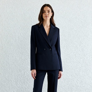 Nuovo <span class=keywords><strong>Blazer</strong></span> Elegante da Donna <span class=keywords><strong>Blu</strong></span> <span class=keywords><strong>Navy</strong></span> 2025 con Risvolto a Tacca, Doppiopetto e Colletto Bordato, Abbigliamento Formale da Ufficio - Product Image 2