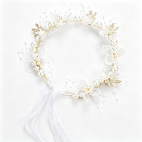 Couronne de fleurs et de perles pour cheveux, ruban réglable pour enfants, filles, demoiselles d'honneur, première communion, anniversaire, accessoires pour cheveux photo