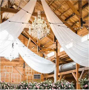 热卖现代白色雪纺婚礼拱形窗帘面料透明背景窗帘婚礼派对仪式大厅装饰
