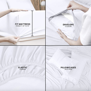 침대 시트 세트-화이트 통기성 부드럽고 주름 없는 침대 시트 세트-호텔 럭셔리 침구 딥 포켓 - Product Image 3