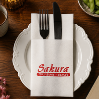 Sacs à couverts en papier Airlaid personnalisés, format banquet de restaurant, logo et motif imprimés sur mesure