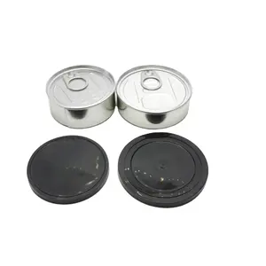 three parts of metal ring-pull tin can empty tuna fish 100ml gold tin cans with silver cover and clear plastic lids TC-69K