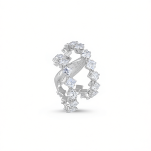 Bague Éternité en Or Blanc E3216 avec Diamants Taille Princesse Sertis Pavé, Style Glamour pour Femme, Idéale pour Fiançailles - Product Image 1