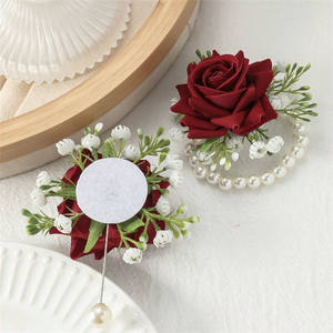 Boutonies bunga pergelangan tangan pengantin, aksesori bunga pernikahan Prom, Set korsase bunga mawar - Product Image 5