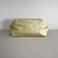 Trousse de Toilette Structurée en Similicuir Or Champagne, Pochette Imperméable à Large Ouverture pour Organisateur de Cosmétiques de Luxe GWP