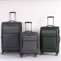 Koper Unisex Tahan Lama dengan Pegangan Lembut dari Bahan Polyester, Roda Spinner, Desain Modern, Kunci, dan Gagang Tarik, Warna Hijau/Abu-abu Model SS1 untuk Perjalanan