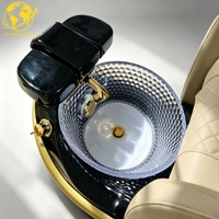 Fauteuil de pédicure de luxe moderne multifonctionnel avec massage par ondes, LED 7 couleurs, en cuir PU, pour salon de manucure et spa des pieds inclinable