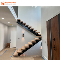 Realgres Escalier d'intérieur moderne mono stringer en chêne 3 "x 4" x 11 "Escalier duplex en forme de U en bois