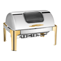 Chauffe-Plats Buffet Professionnel 9L en Acier Inoxydable 201 à Double Bac, Alimenté au Gaz/Carburant, avec Couvercle Roulant
