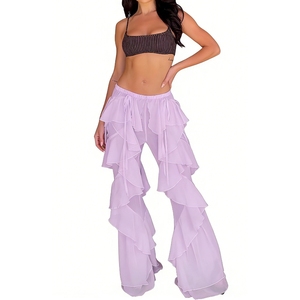 Pantaloni a Zampa con Volant in Rete Trasparente da Donna, Stile Boho con Dettaglio a Strati e Laccetti, <span class=keywords><strong>Copricostume</strong></span> da Spiaggia, Abbigliamento Femminile Sehe Fashion - Product Image 5