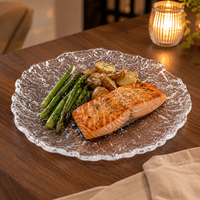 Assiette de service en verre texturé transparent, directement de l'usine, pour dîner, dessert, petit-déjeuner, 15 cm/24 cm, bord ondulé, pour hôtel, restaurant, café, fête