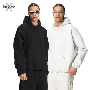 Sweat-shirt unisexe surdimensionné en coton avec logo personnalisé brodé, doublure polaire imprimée pour homme, vêtements d'hiver, vente en gros - Product Image 2