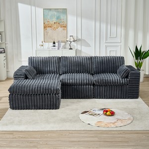 Sofá Seccional Modular Moderno sin Patas con Forma Cuadrada, Tapizado en Tela, Relleno de Espuma y Compresión sin Patas - Product Image 3