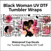 Autocollants UV DTF imperméables pour gobelets, tasses, bouteilles, ordinateurs portables, décalcomanies DIY pour femmes noires