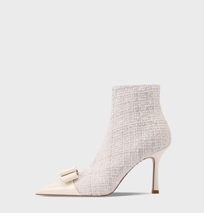 Stivaletti da Donna Eleganti con Tacco Alto a Punta, Modello Slip-on in Tweed Tinta Unita, Stile Francese Chic, per Autunno/Inverno - Product Image 2